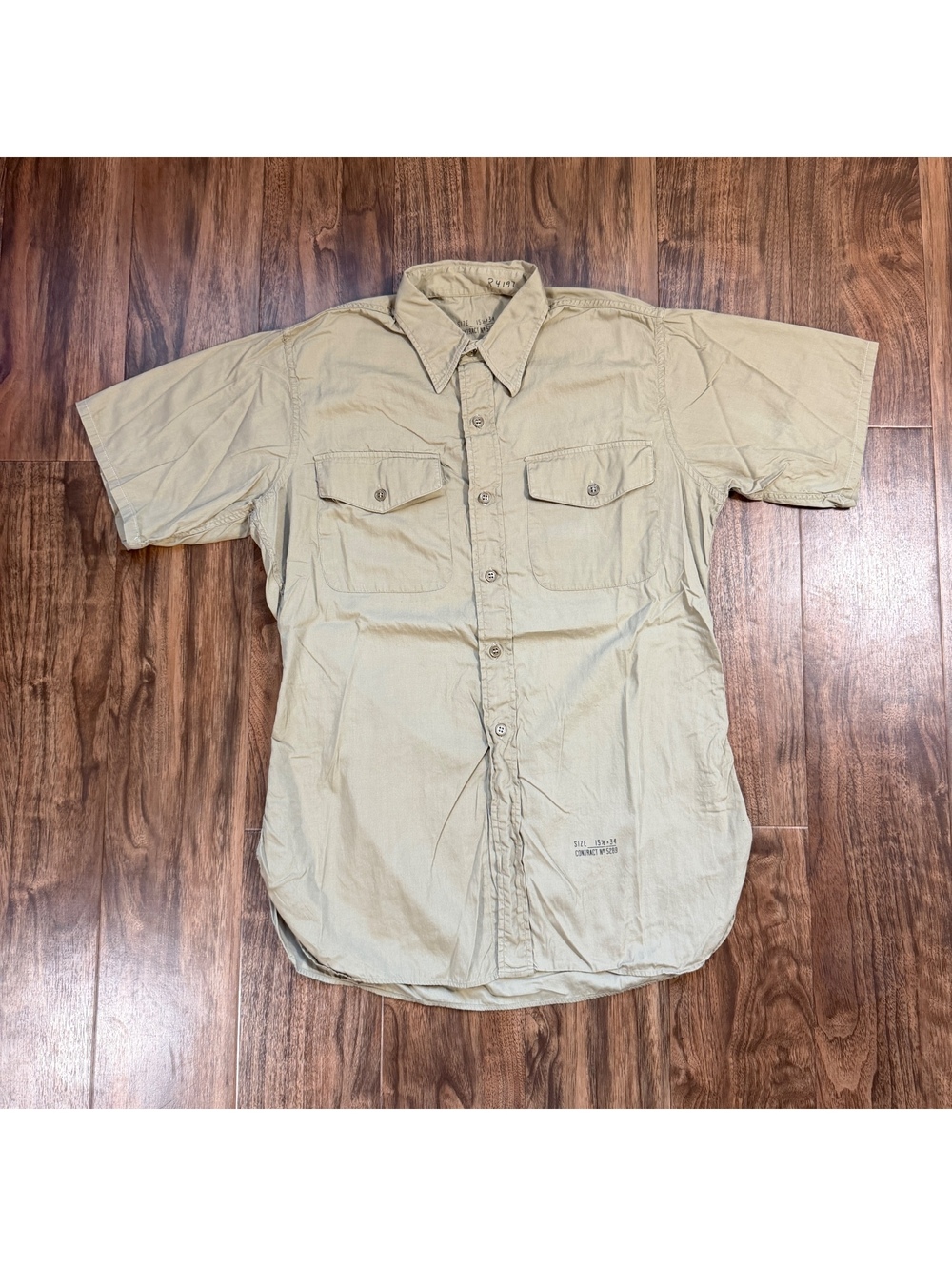 True Vintage 40s WWII US Military Stamped Khaki Utility Shirt Contract 5289
